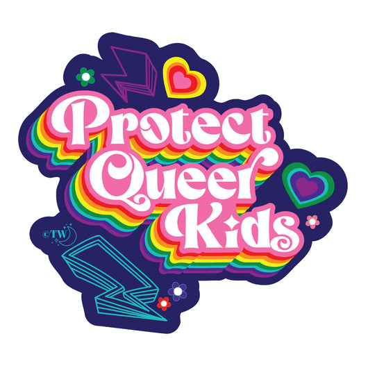 Original artwork by Tiny Werewolves | Retro Protect Queer Kids Decal Sticker in | Shop to get your gender neutral Sticker