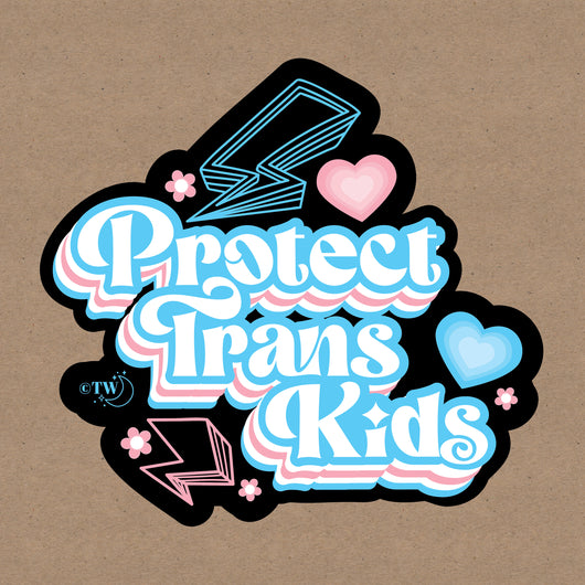 Original artwork by Tiny Werewolves | Retro Protect Trans Kids Decal Sticker in | Shop to get your gender neutral Sticker