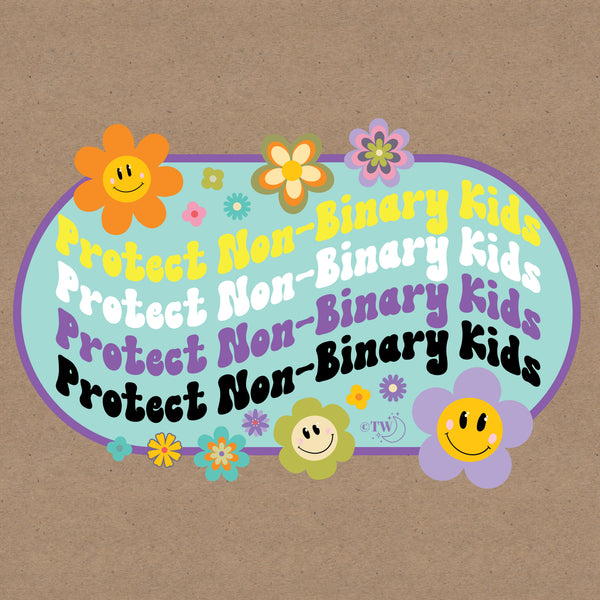 Retro Flower Protect Non-Binary Kids Decal Sticker