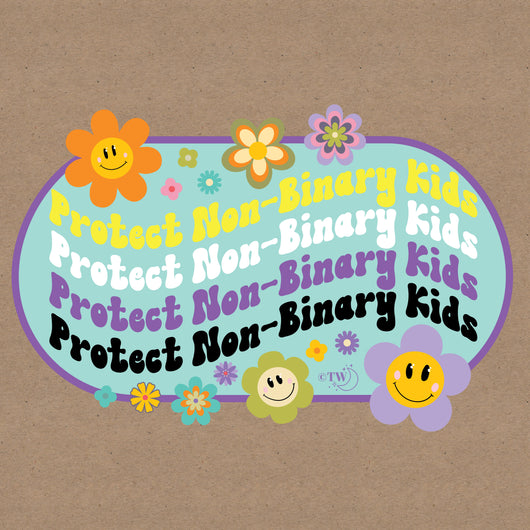 Original artwork by Tiny Werewolves | Retro Flower Protect Non-Binary Kids Decal Sticker in | Shop to get your gender neutral Sticker