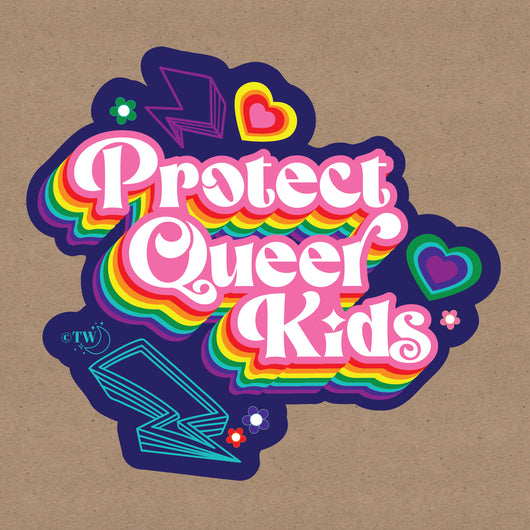 Original artwork by Tiny Werewolves | Retro Protect Queer Kids Decal Sticker in | Shop to get your gender neutral Sticker