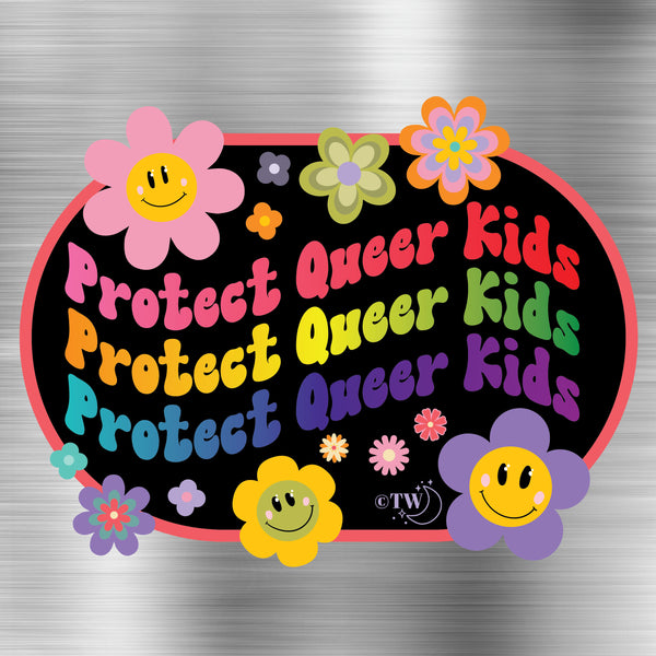 Retro Flower Protect Queer Kids Magnet