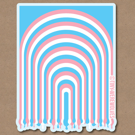 Original artwork by Tiny Werewolves | Trans Dripping Rainbow Sticker in | Shop to get your gender neutral Sticker