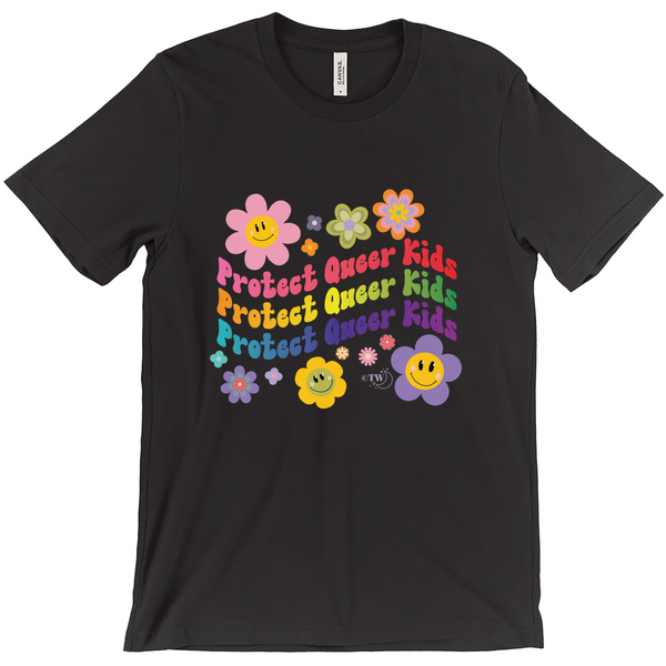 Retro Flowers Protect Queer Kids Unisex Fitted Tee Black