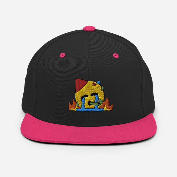 Original artwork by Tiny Werewolves | Chaotic Party Emoji Embroidered Snapback in Black Neon Pink One Size | Shop to get your gender neutral Snapback