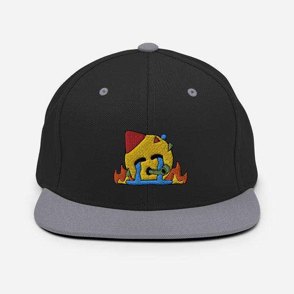 Original artwork by Tiny Werewolves | Chaotic Party Emoji Embroidered Snapback in Black Silver One Size | Shop to get your gender neutral Snapback