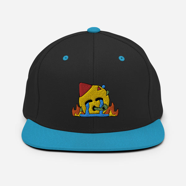 Original artwork by Tiny Werewolves | Chaotic Party Emoji Embroidered Snapback in Black Teal One Size | Shop to get your gender neutral Snapback