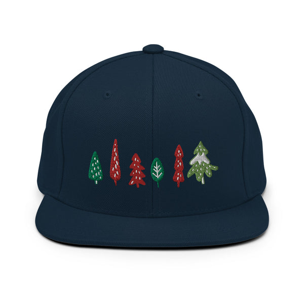 Original artwork by Tiny Werewolves | Trees Embroidered Snapback in Dark Navy | Shop to get your gender neutral Snapback