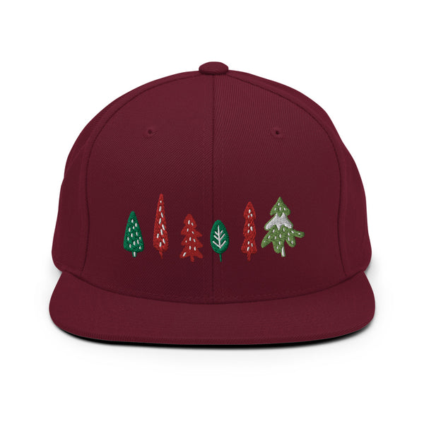 Original artwork by Tiny Werewolves | Trees Embroidered Snapback in Maroon | Shop to get your gender neutral Snapback