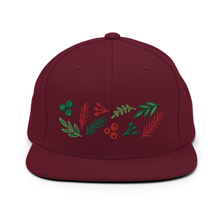 Leaves and Berries Embroidered Snapback Maroon