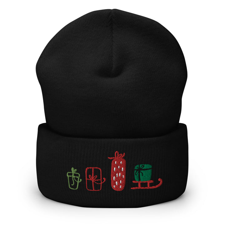 Presents Embroidered Cuffed Beanie Black