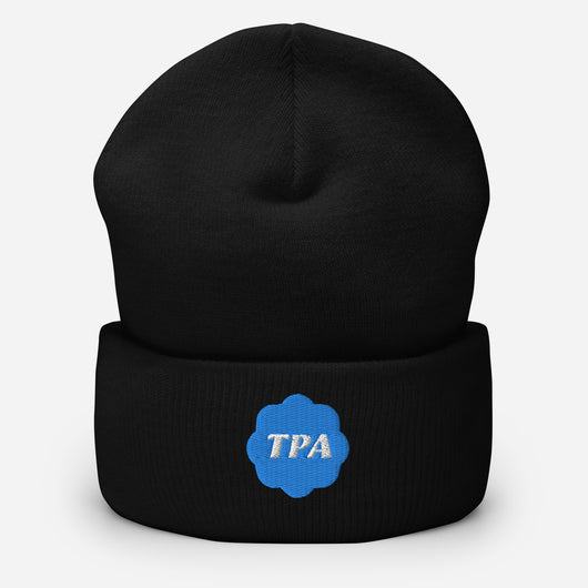 Original artwork by Tiny Werewolves | TPA Verified Embroidered Cuffed Beanie in Black | Shop to get your gender neutral Cuffed Beanie