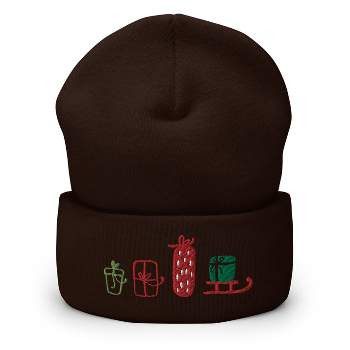 Presents Embroidered Cuffed Beanie Brown
