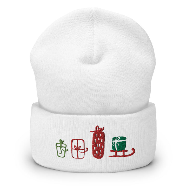 Presents Embroidered Cuffed Beanie White