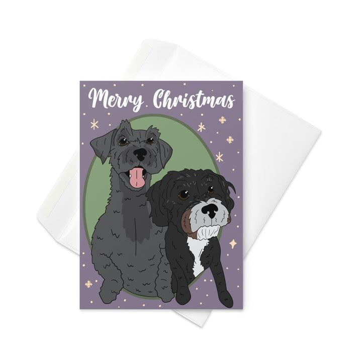 Custom Illustrated Pet Holiday Greeting Cards 2 Pets
