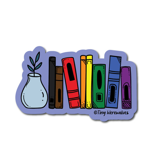 Original artwork by Tiny Werewolves | POC Rainbow Bookshelf Pride Sticker in | Shop to get your gender neutral Sticker