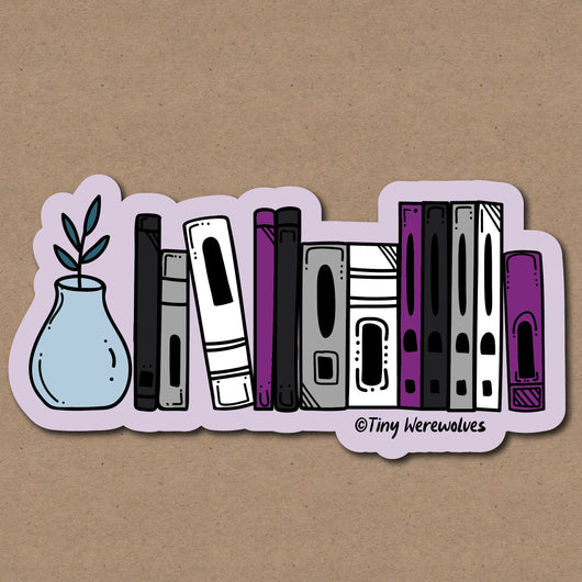Original artwork by Tiny Werewolves | Asexual Bookshelf Pride Sticker in 5" Sticker | Shop to get your gender neutral Sticker