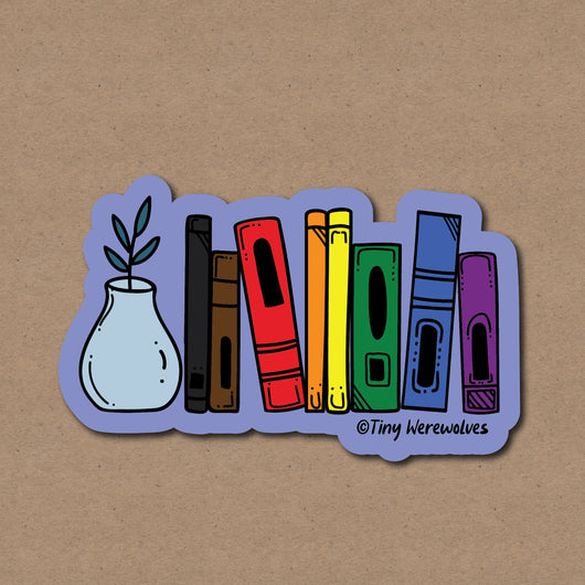Original artwork by Tiny Werewolves | POC Rainbow Bookshelf Pride Sticker in 5" Sticker | Shop to get your gender neutral Sticker