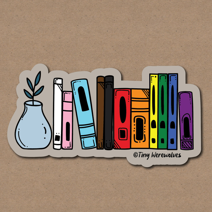 Progressive Rainbow Bookshelf Pride Sticker