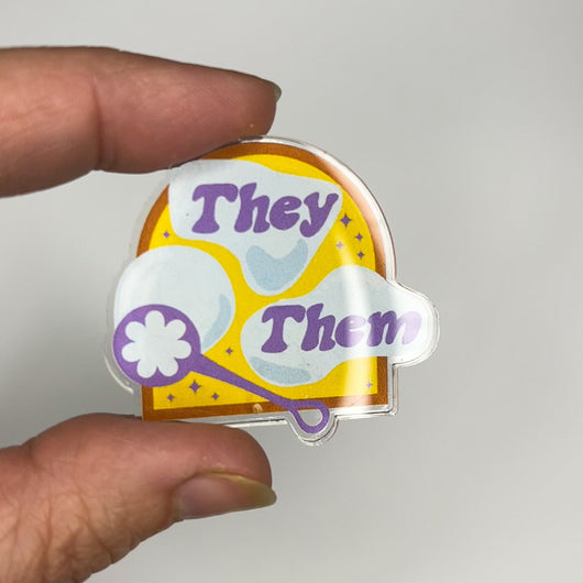 Original artwork by Tiny Werewolves | They / Them Pronouns Bubble Acrylic Pin in | Shop to get your gender neutral Acrylic Pin
