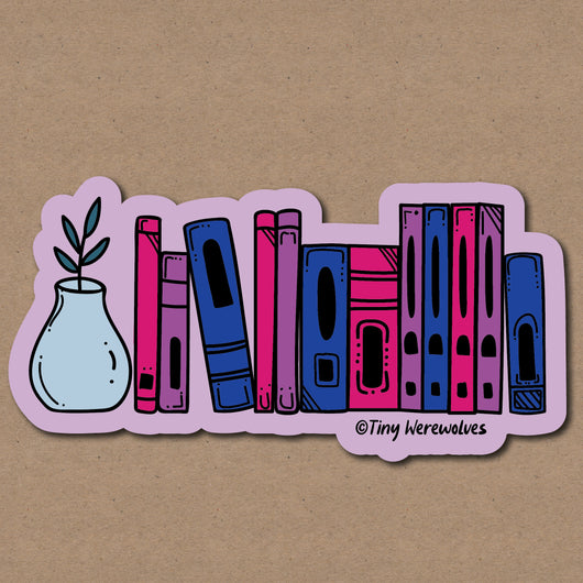 Original artwork by Tiny Werewolves | Bisexual Bookshelf Pride Sticker in 5" Sticker | Shop to get your gender neutral Sticker