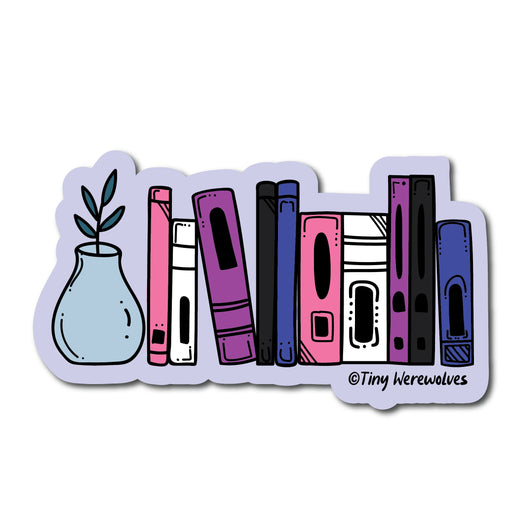Original artwork by Tiny Werewolves | Genderfluid Bookshelf Pride Sticker in | Shop to get your gender neutral Sticker