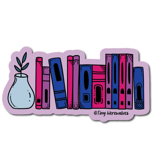 Original artwork by Tiny Werewolves | Bisexual Bookshelf Pride Sticker in | Shop to get your gender neutral Sticker