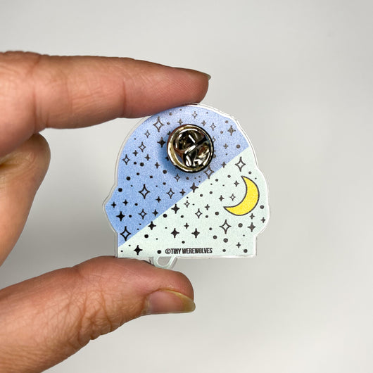 Original artwork by Tiny Werewolves | He / They Pronouns Bubble Acrylic Pin in | Shop to get your gender neutral Acrylic Pin