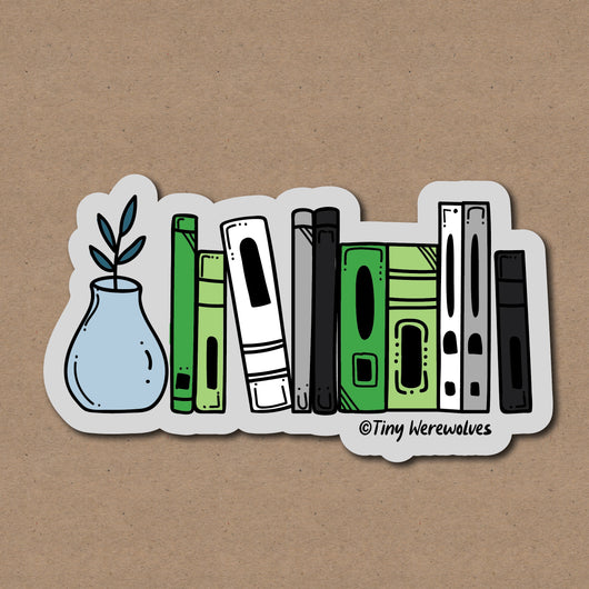 Original artwork by Tiny Werewolves | Aromantic Bookshelf Pride Sticker in 5" Sticker | Shop to get your gender neutral Sticker
