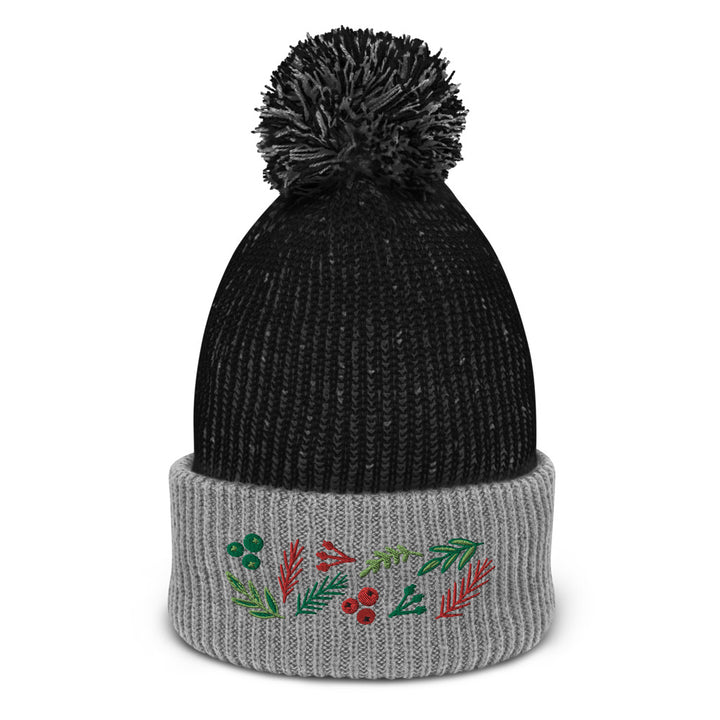 Leaves and Berries Embroidered Pom Beanie
