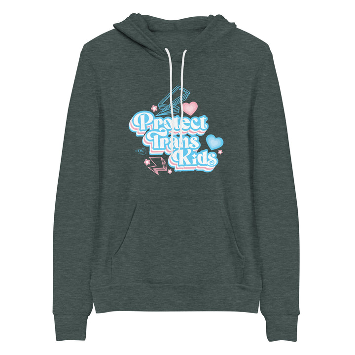 Retro Protect Trans Kids Unisex Hoodie Heather Forest