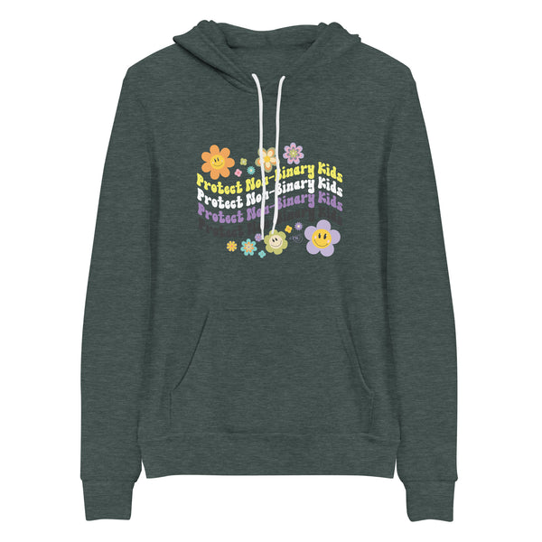Retro Flowers Protect Non-Binary Kids Unisex Hoodie Heather Forest